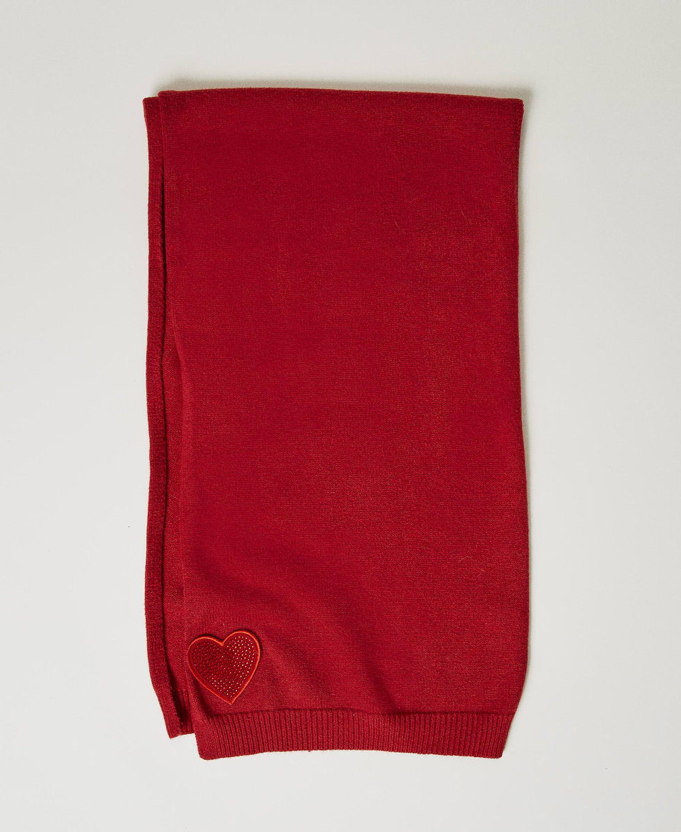 Knitted scarf with heart patch Venetian Red Woman 242LL5AEE_00740_01