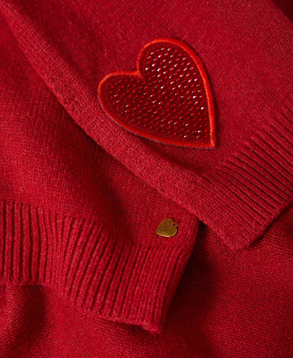 Knitted scarf with heart patch Venetian Red Woman 242LL5AEE_00740_02