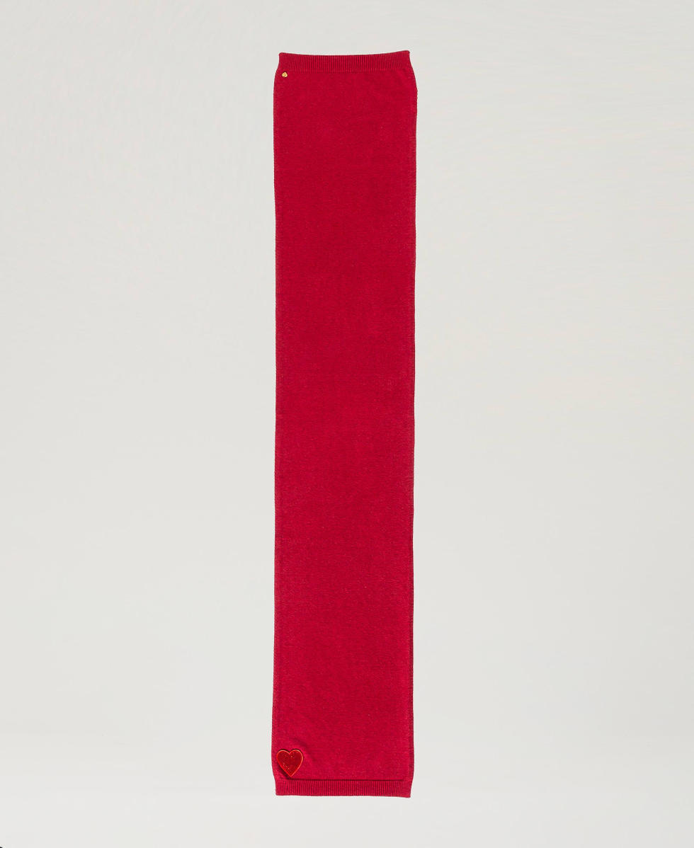 Knitted scarf with heart patch Venetian Red Woman 242LL5AEE_00740_05