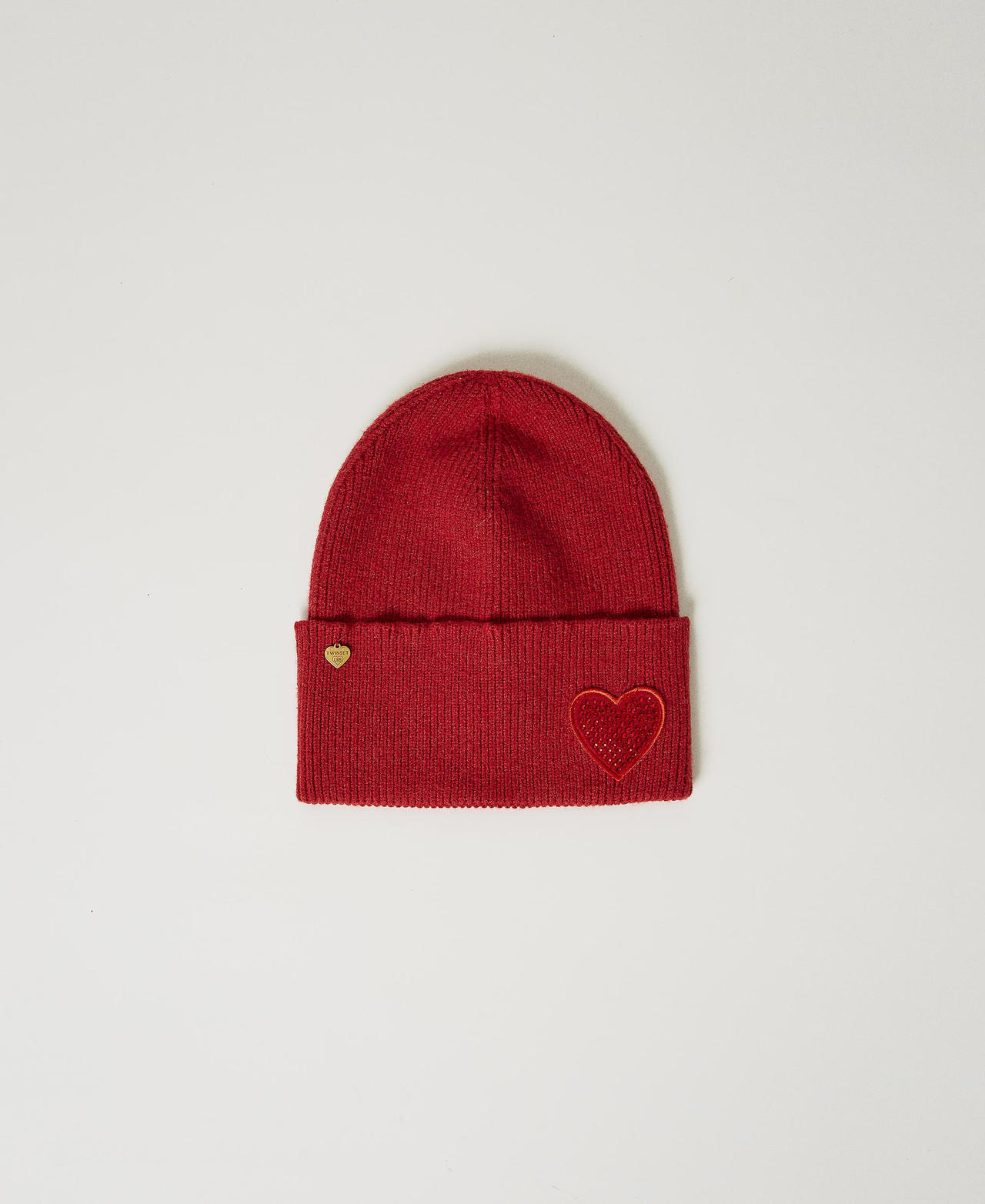 Bonnet en maille avec patch en c&oelig;ur Rouge V&eacute;nitien Femme 242LL5AFF_00740_01
