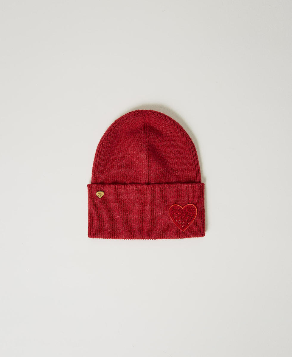 Knitted beanie with heart patch Venetian Red Woman 242LL5AFF_00740_01