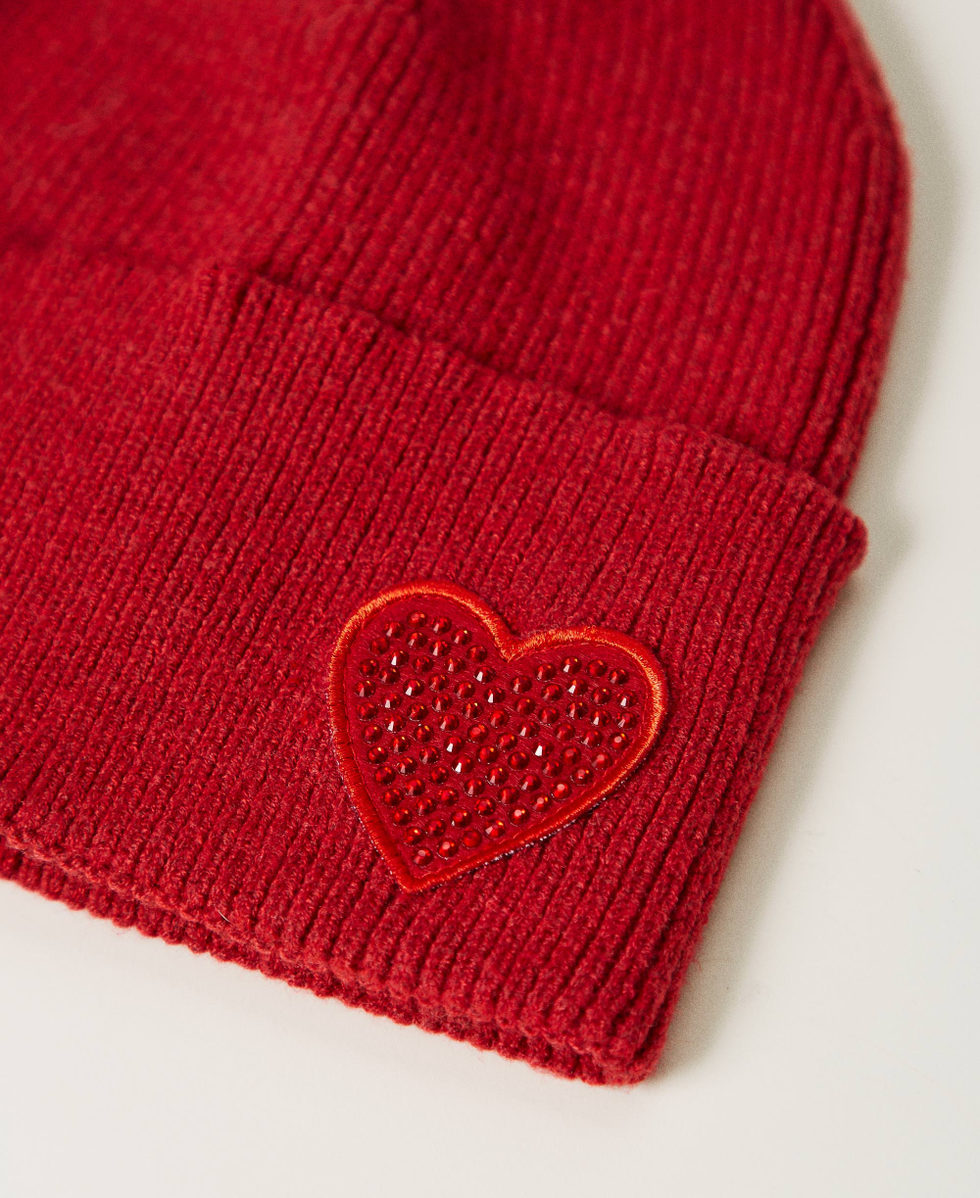 Knitted beanie with heart patch Venetian Red Woman 242LL5AFF_00740_02