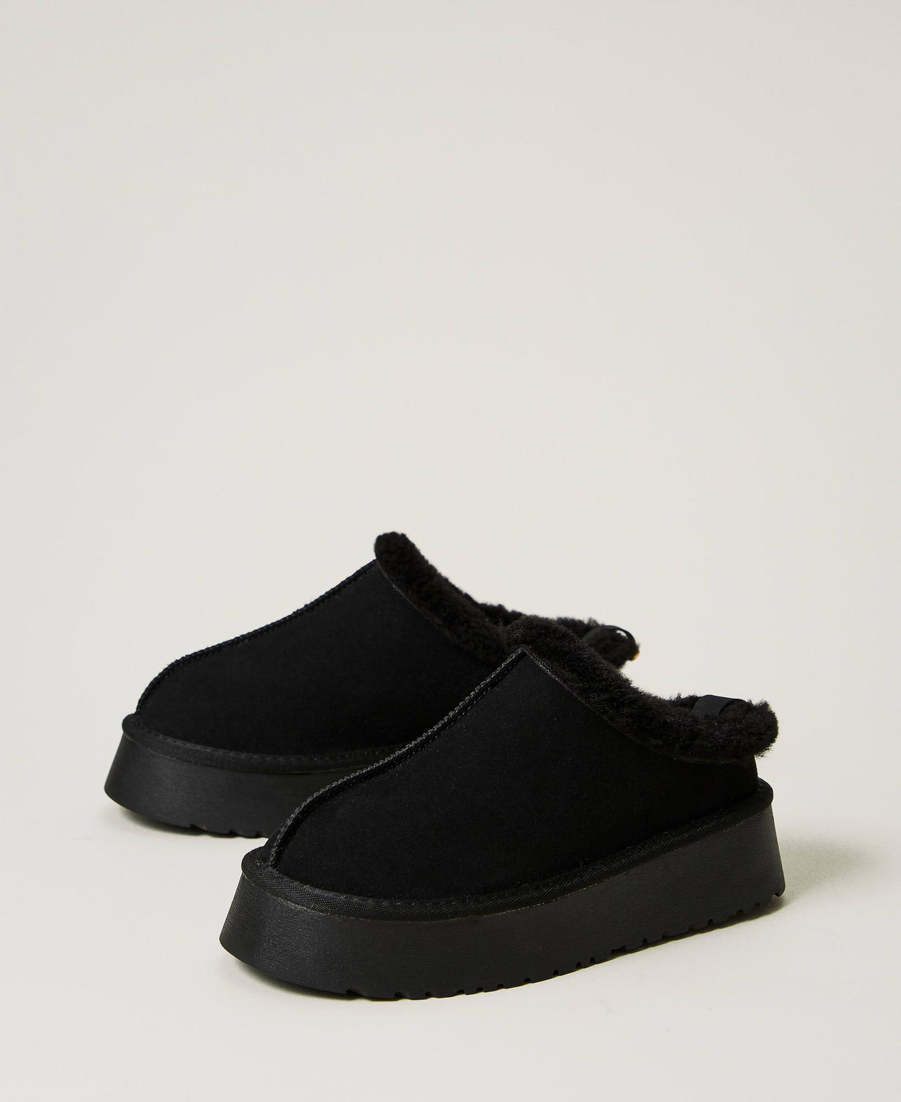 Chaussures mules avec fausse fourrure Femme Noir TWINSET Milano