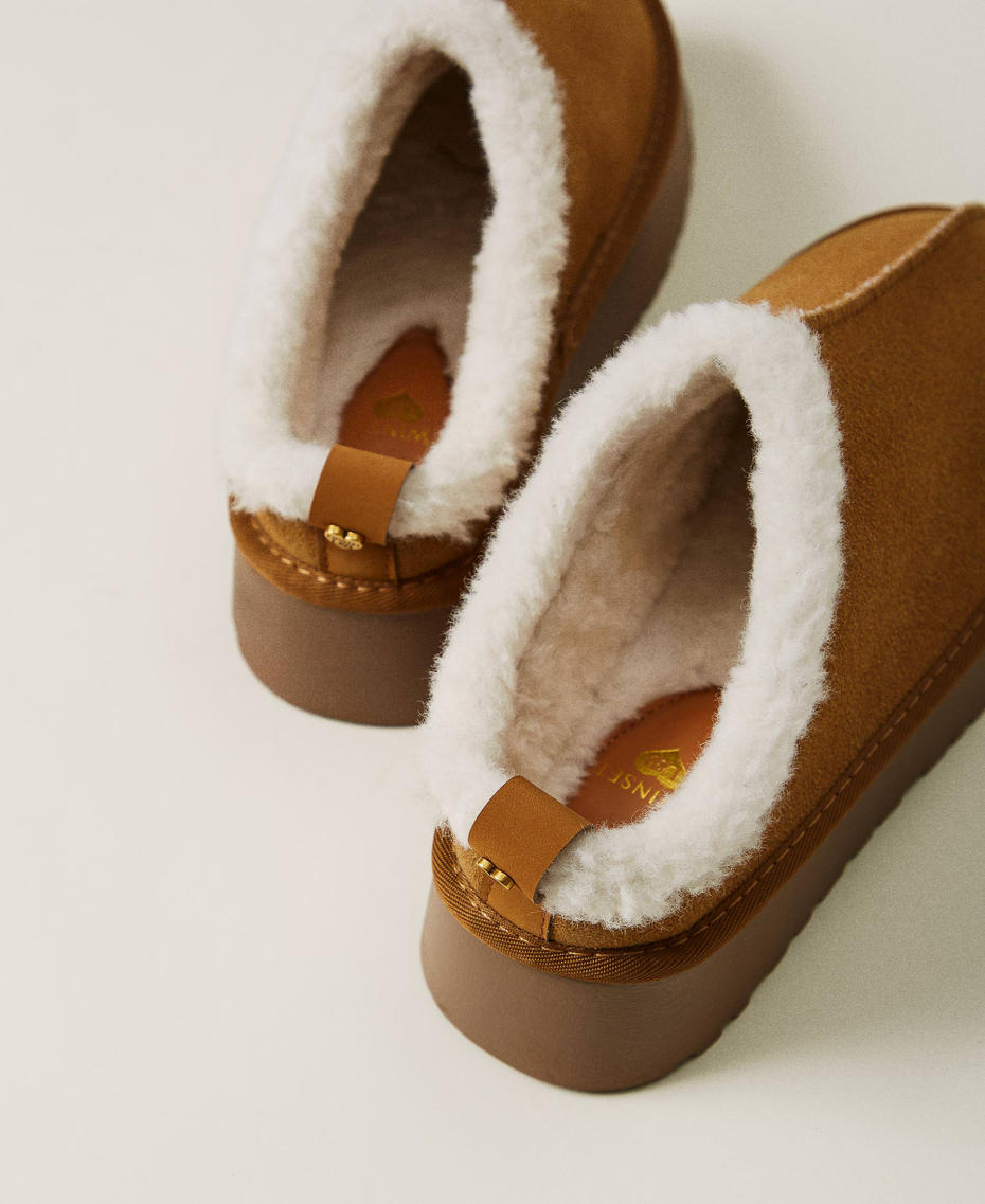 Scarpe sabot con faux fur Cammello Donna 242LLT010_00775_03