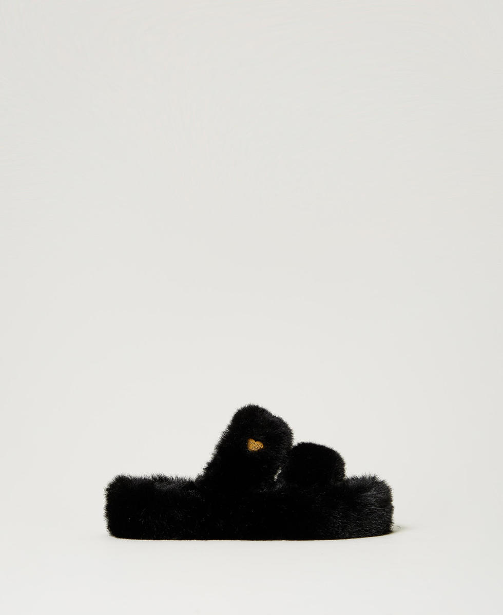 Faux fur slides black deals