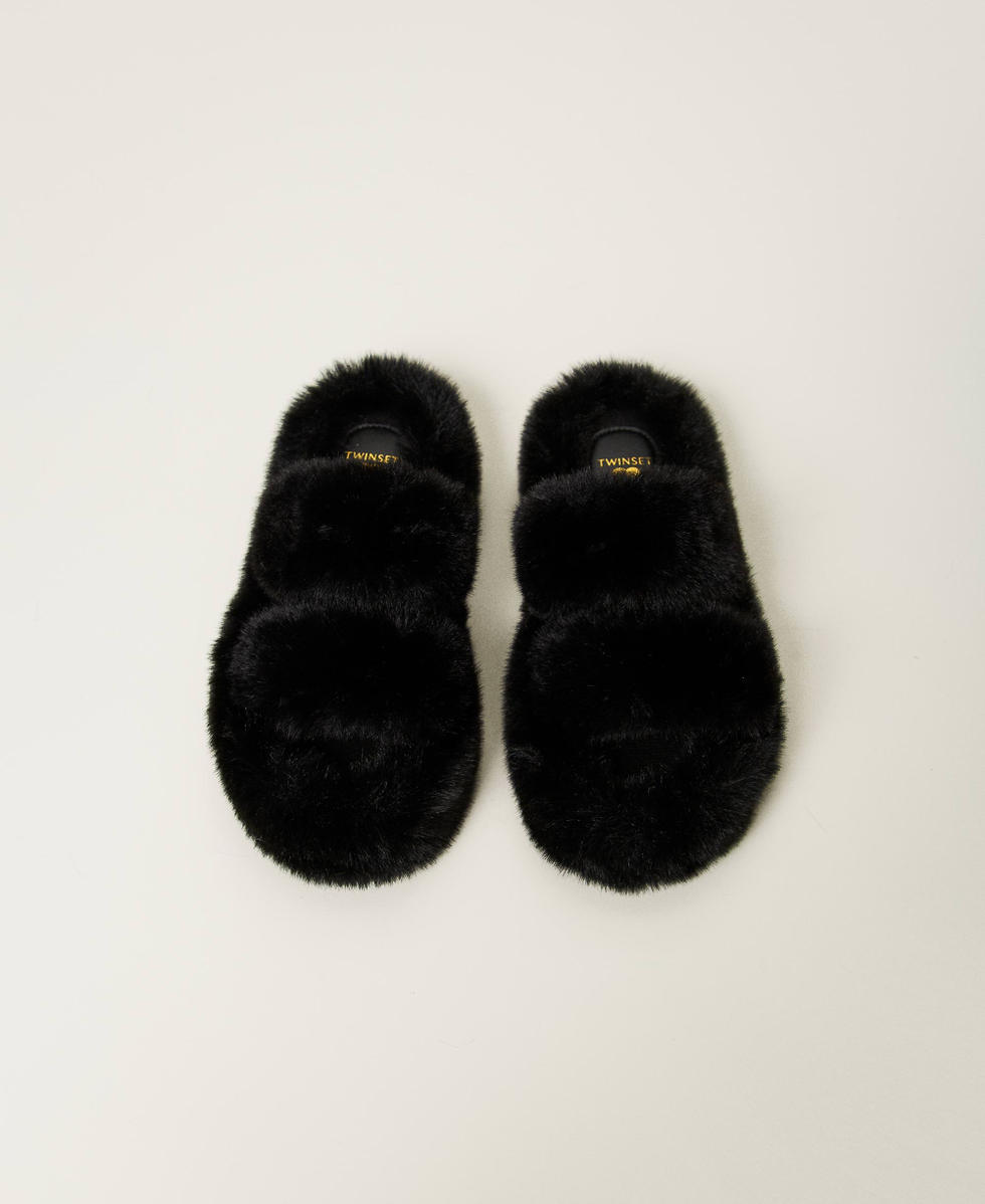 Sandales slides en fausse fourrure Femme Noir TWINSET Milano