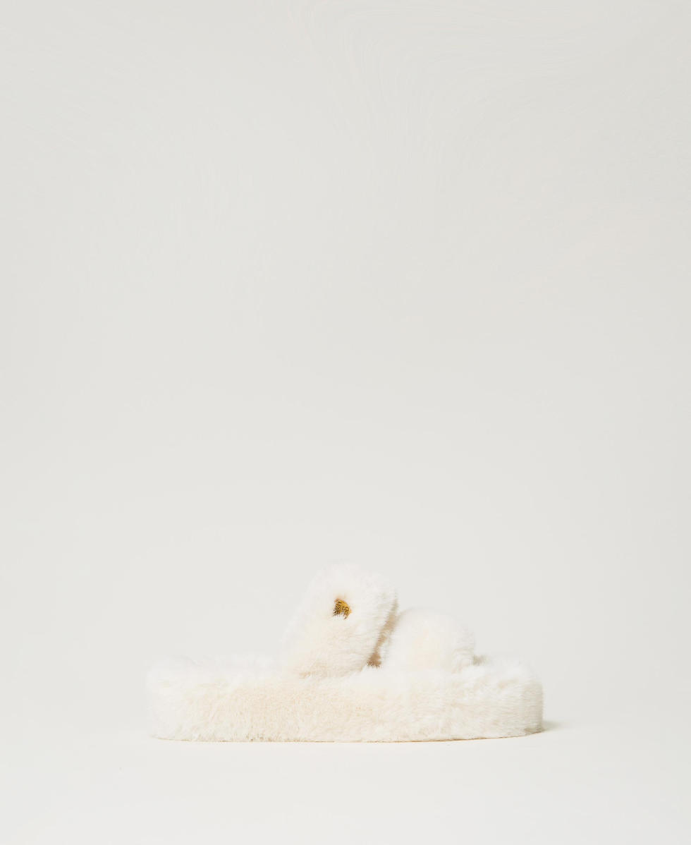 Sandales slides en fausse fourrure Blanc Antique White Femme 242LLT012_00245_01