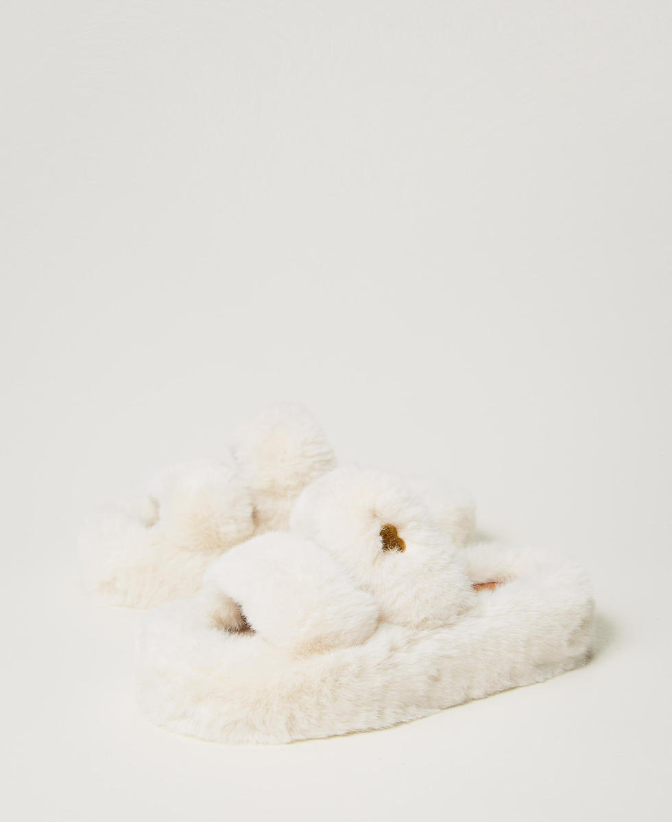 Slides with faux fur top
