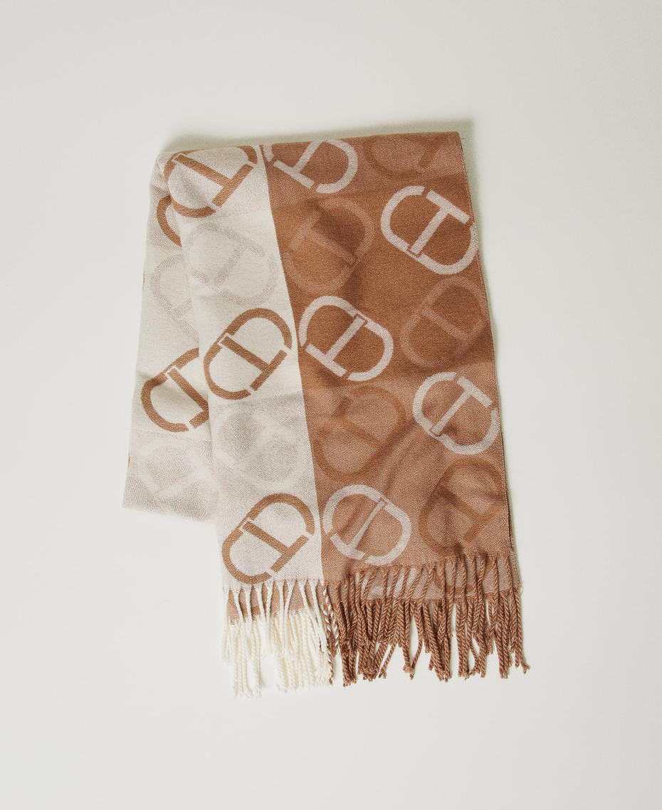 Jacquard wool cloth stole with Oval T Sandy Brown Jacquard Oval T Woman 242TA4110_11900_01