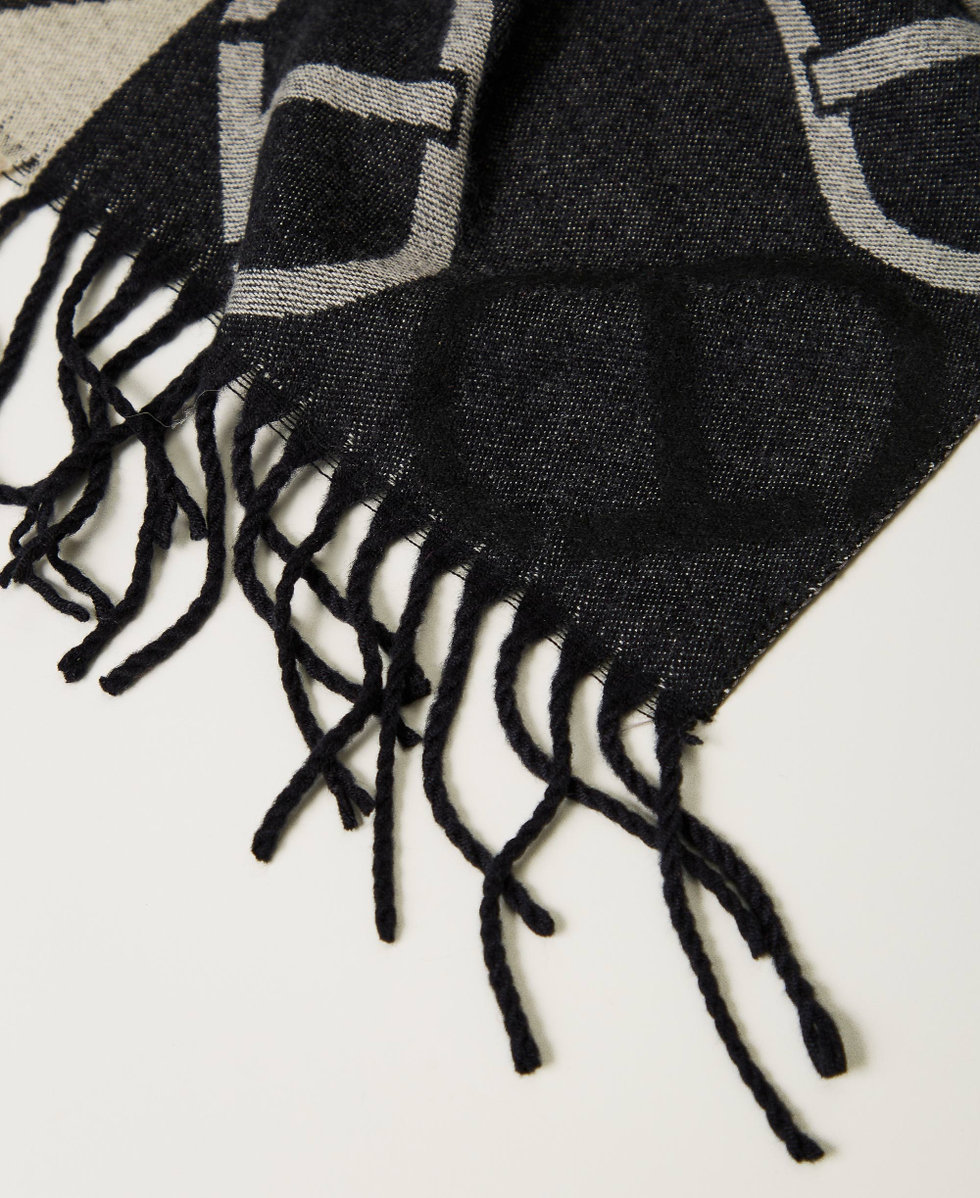 Jacquard wool cloth stole with Oval T Woman, Black | TWINSET Milano