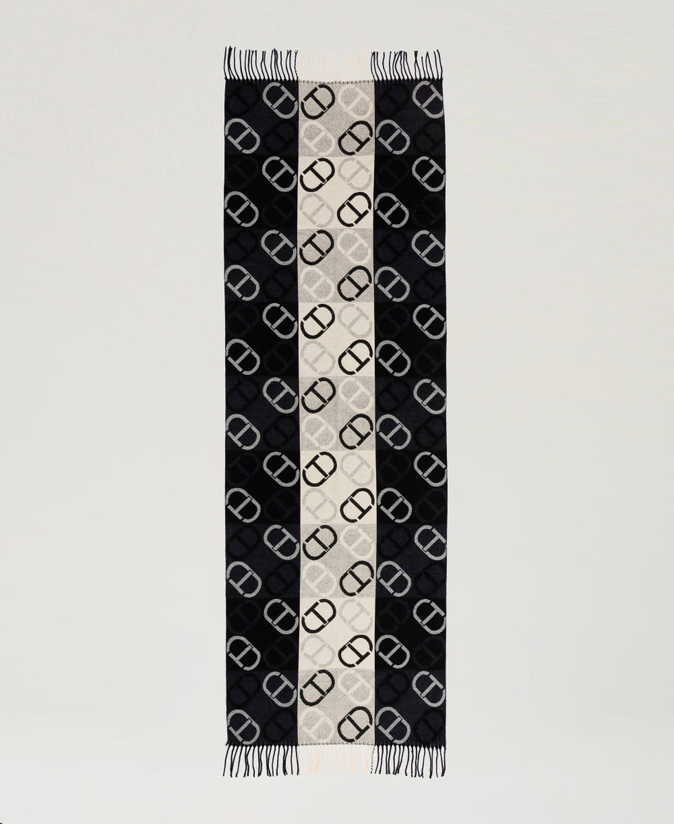 Jacquard wool cloth stole with Oval T Woman, Black | TWINSET Milano