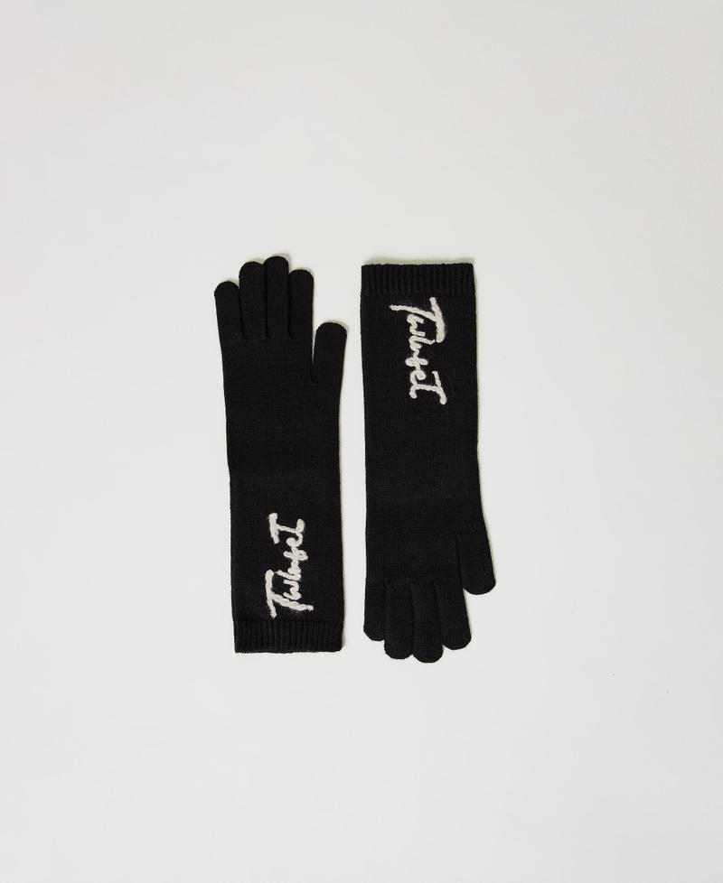 Knit gloves with embroidered logo Black Woman 242TA4151-01