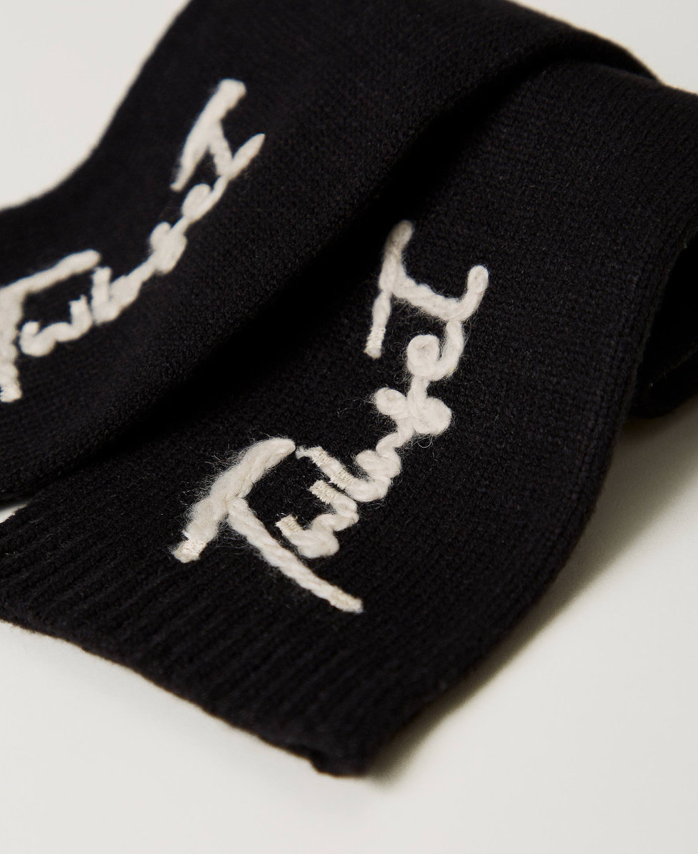 Gants en maille avec broderie sigl&eacute;e Noir Femme 242TA4151_00006_02