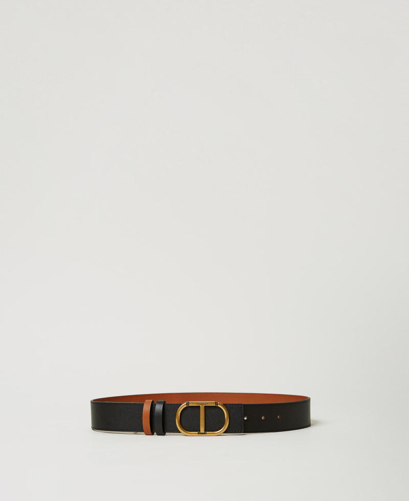 Reversible leather belt with Oval T Black / Leather Woman 242TA4220_02490_01