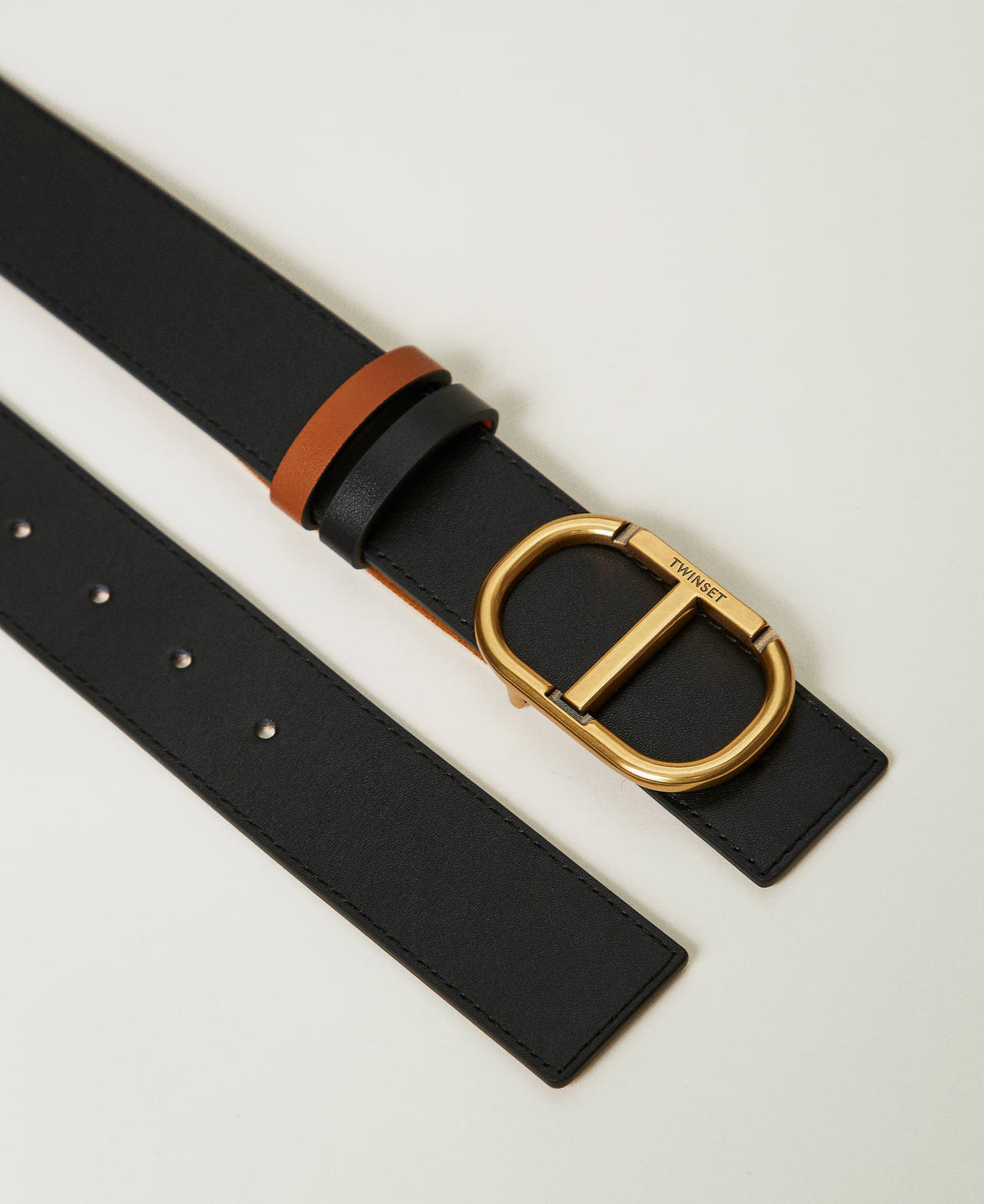 Reversible leather belt with Oval T Black / Leather Woman 242TA4220_02490_02