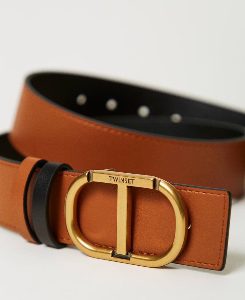 Reversible leather belt with Oval T Black / Leather Woman 242TA4220_02490_03