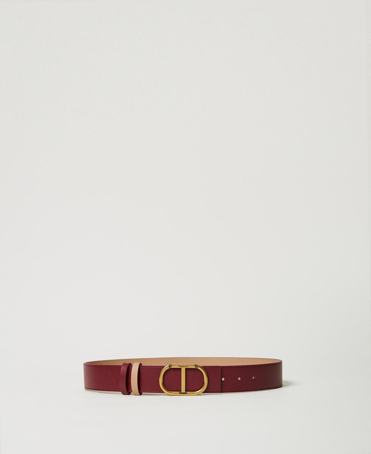 Reversible leather belt with Oval T Woman, Red | TWINSET Milano