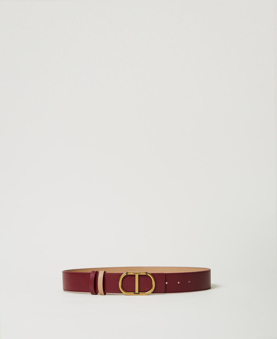 Reversible leather belt with Oval T Two-tone Red Plum / Sandy Brown Woman 242TA4220_11894_01