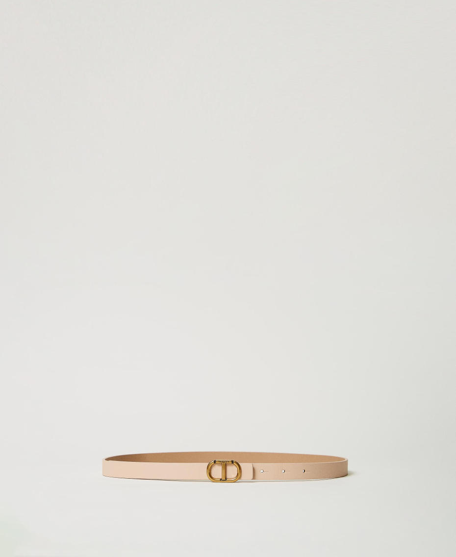 Thin reversible leather belt with Oval T Two-tone Peach Pink / Sandy Brown Woman 242TA4221_11895_01