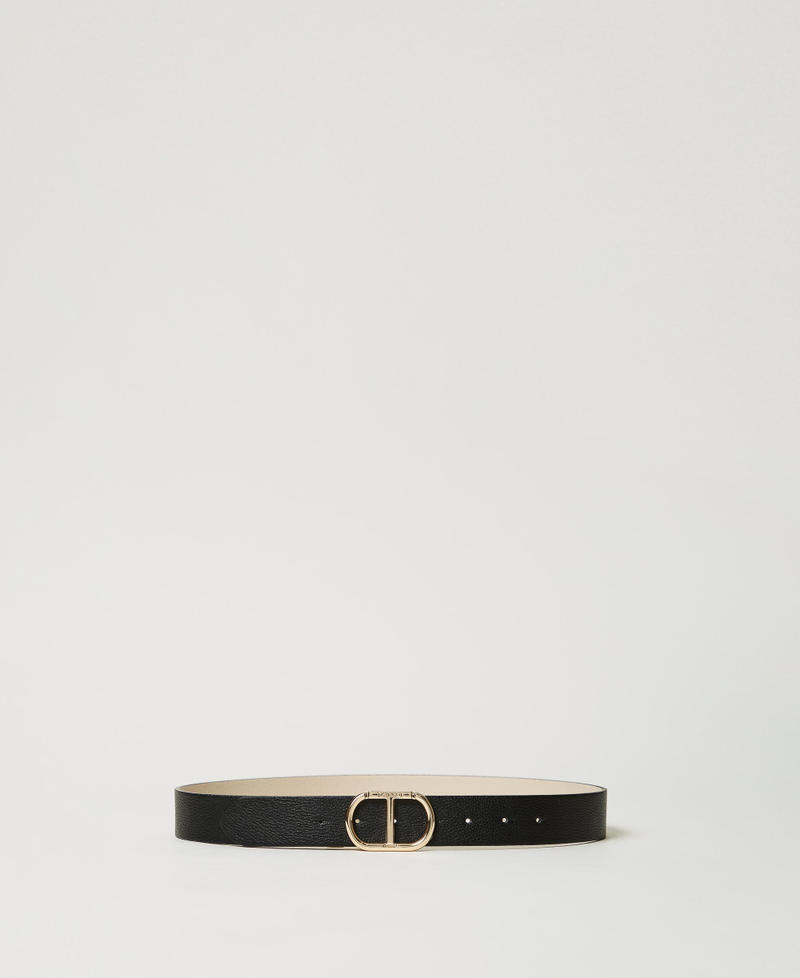 Reversible belt with Oval T buckle Two-tone Black / Old White Woman 242TA4440_11761_01