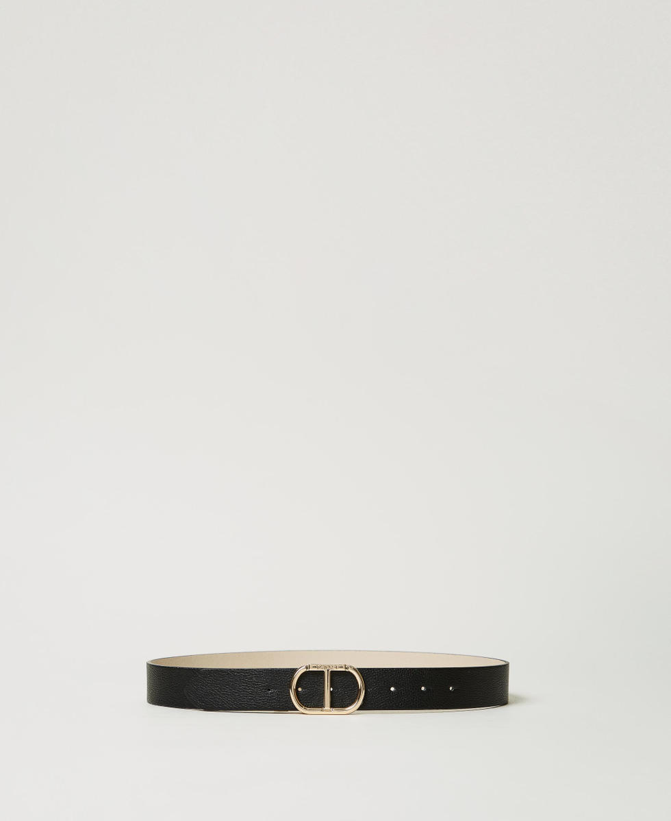 Reversible belt with Oval T buckle Two-tone Black / Old White Woman 242TA4440_11761_01