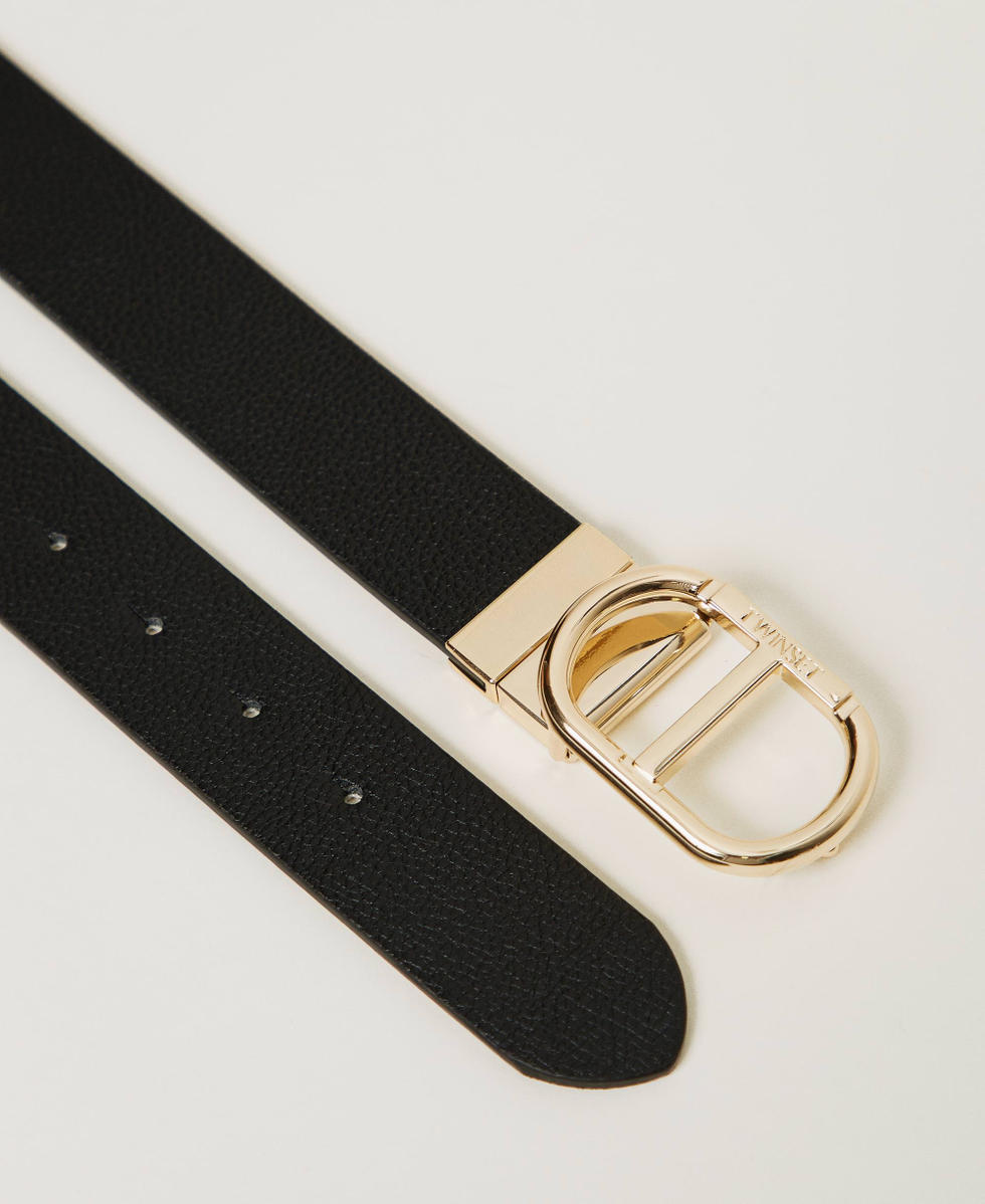 Reversible belt with Oval T buckle Two-tone Black / Old White Woman 242TA4440_11761_02