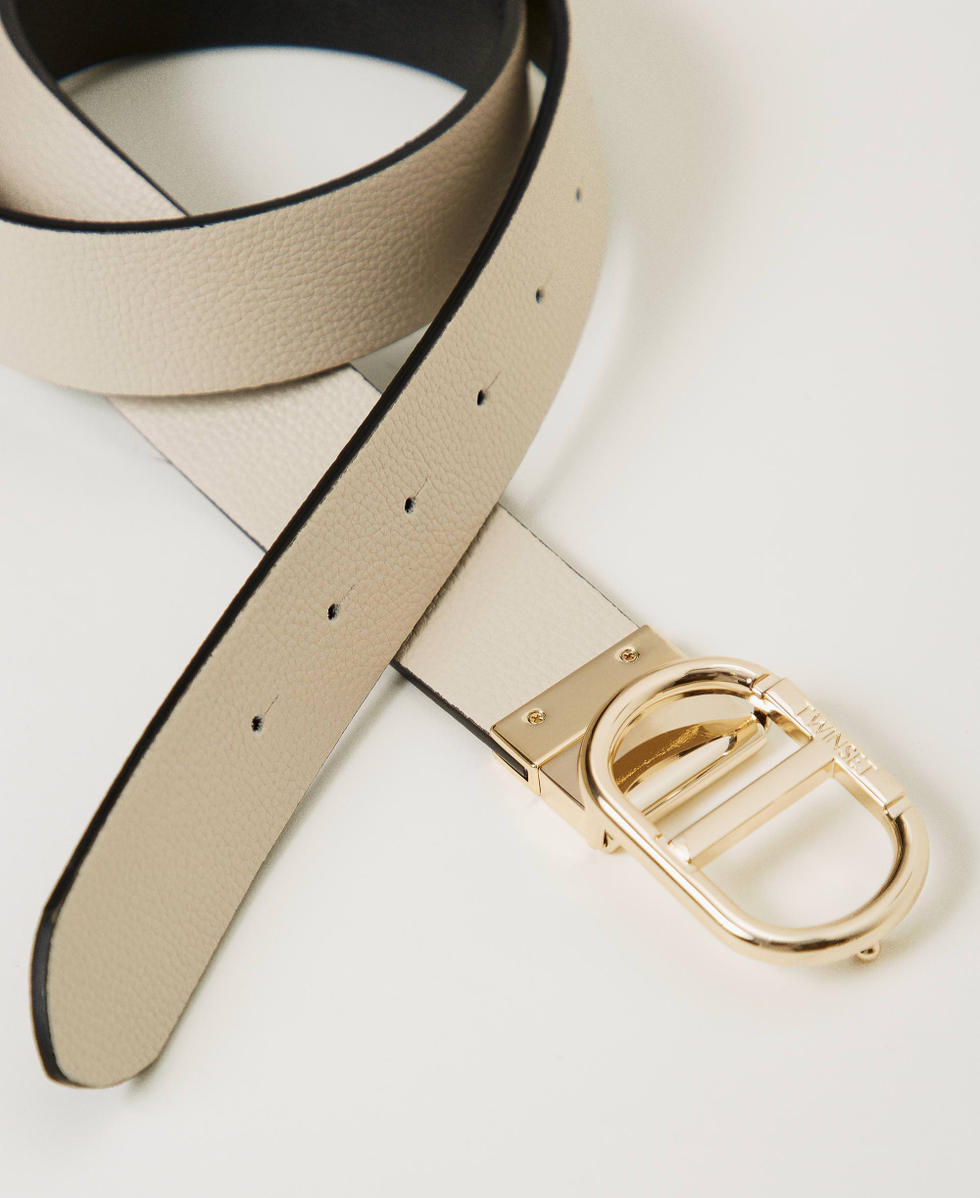 Reversible belt with Oval T buckle Two-tone Black / Old White Woman 242TA4440_11761_03