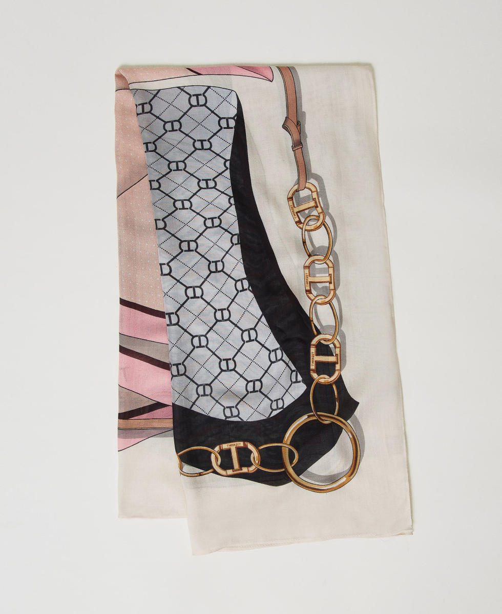 Pa&ntilde;uelo con mezcla de estampados Estampado Mix Foulard Light Nude Mujer 242TA4490_11902_01