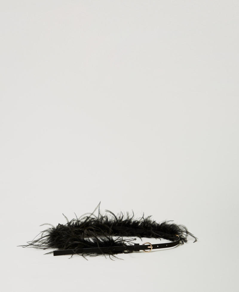 Belt with feathers and Oval T Black Woman 242TA4580_00006_01