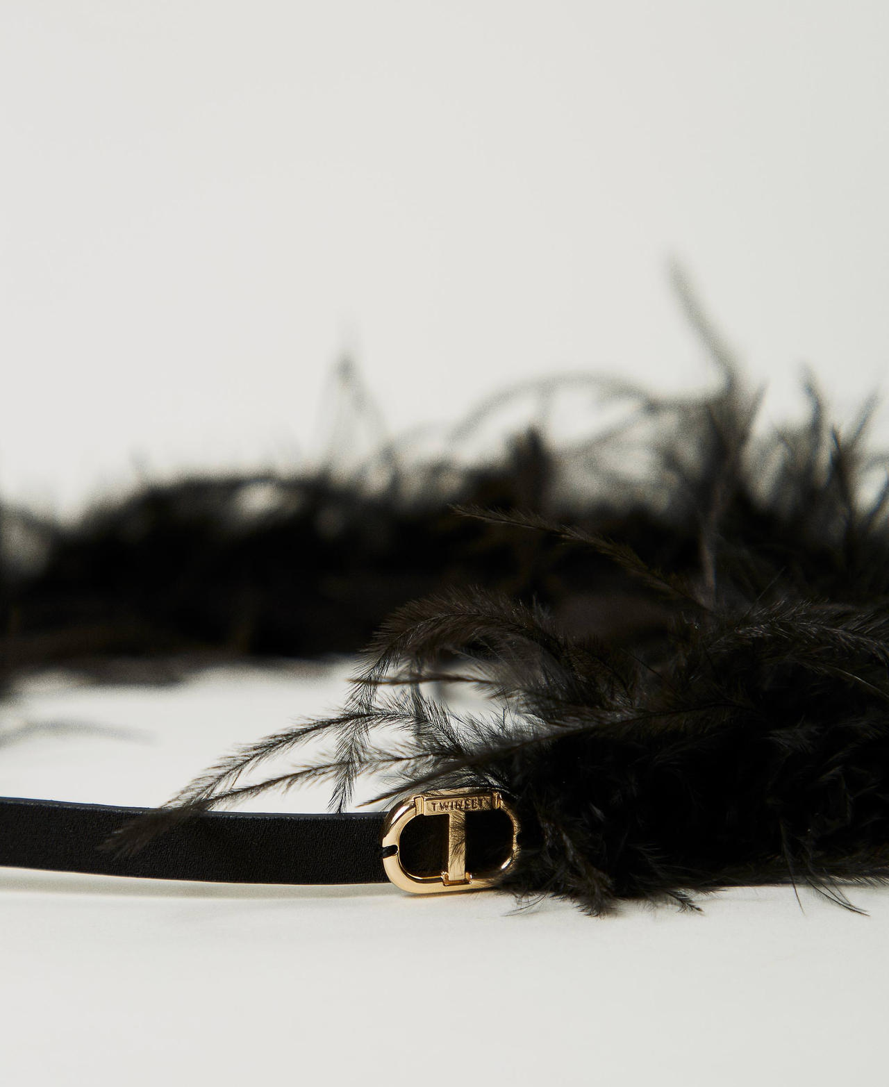 Belt with feathers and Oval T Black Woman 242TA4580_00006_02