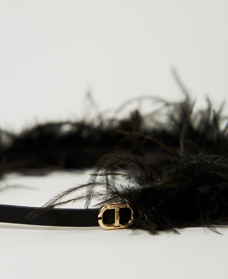 Belt with feathers and Oval T Black Woman 242TA4580_00006_02