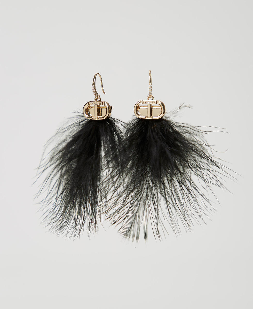 Earrings with feathers and Oval T Black Woman 242TA4611_00006_01