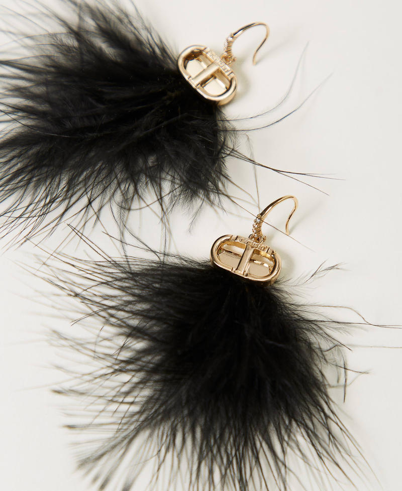Orecchini con piume e Oval T Nero Donna 242TA4611_00006_02