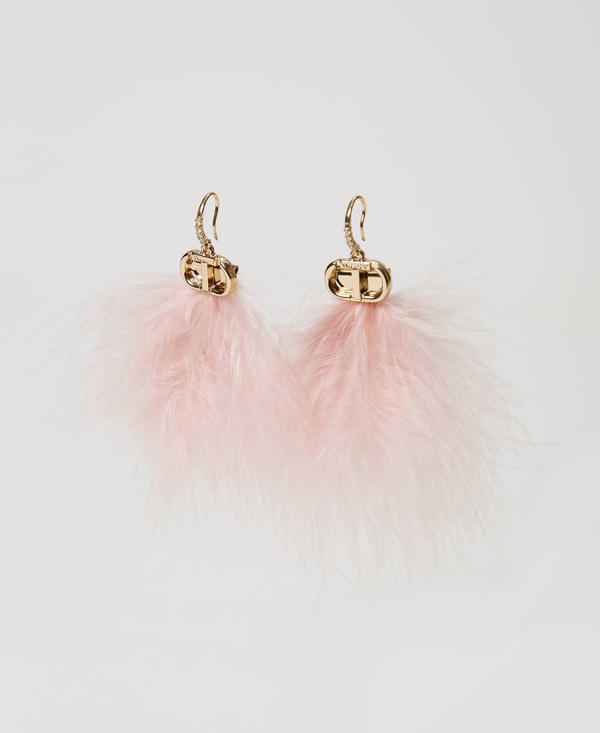 Earrings with feathers and Oval T