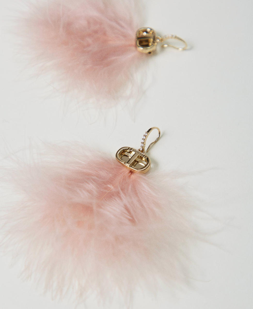 Earrings with feathers and Oval T Coral Bead Woman 242TA4611_11752_02