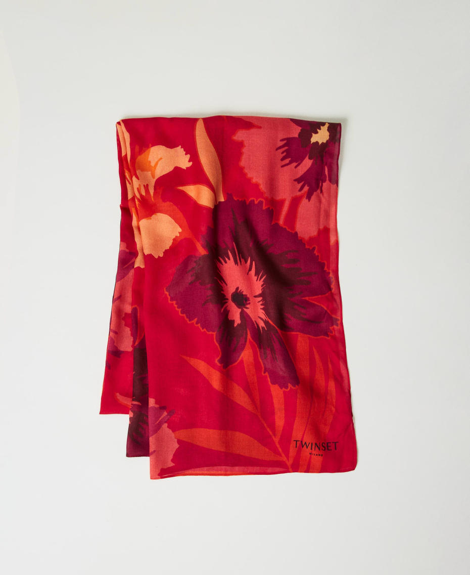 Floral print stole Red / Red Plum Macro Flowers Woman 242TA4750_11916_01