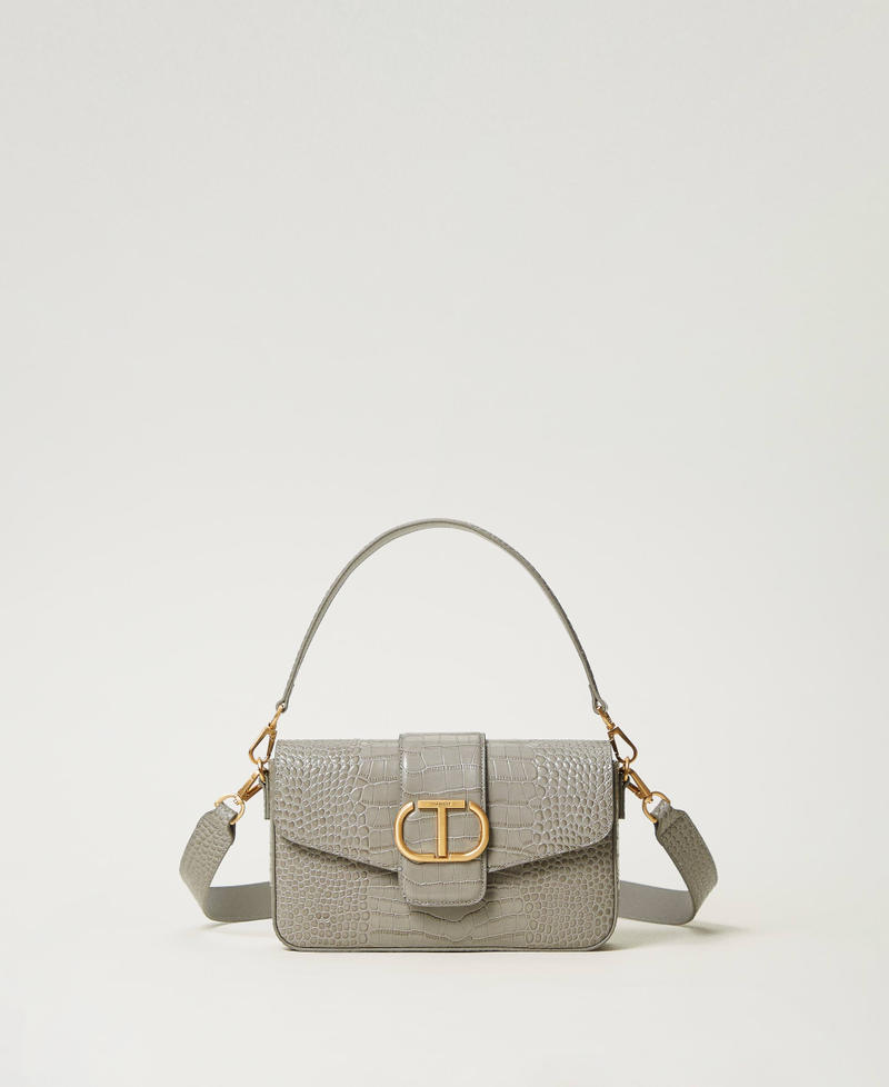 ‘Amie’ medium croc print shoulder bag Mid Grey Woman 242TB7120_00804_01