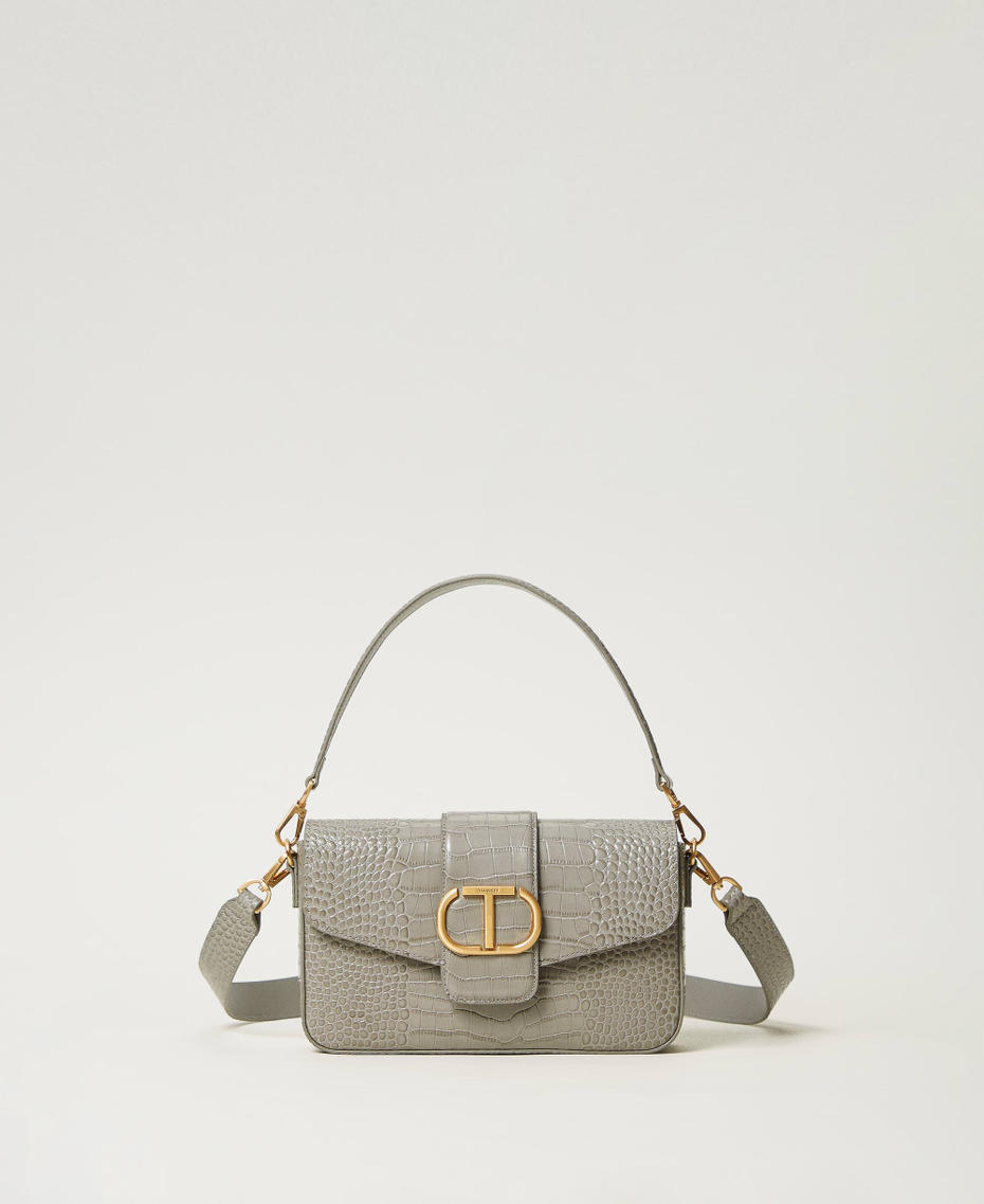 ‘Amie’ medium croc print shoulder bag Mid Grey Woman 242TB7120_00804_01
