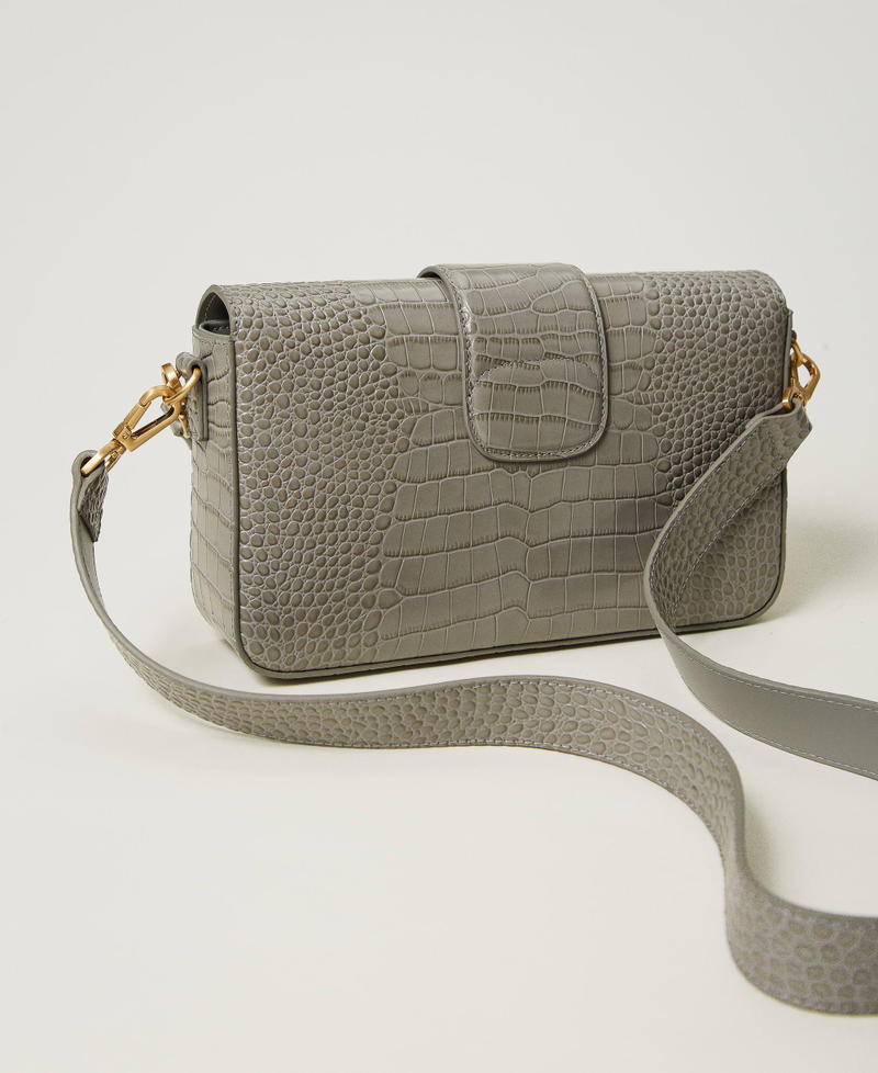 ‘Amie’ medium croc print shoulder bag Mid Grey Woman 242TB7120_00804_03
