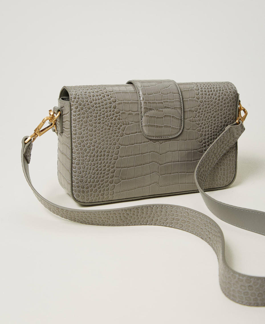 ‘Amie’ medium croc print shoulder bag Mid Grey Woman 242TB7120_00804_03