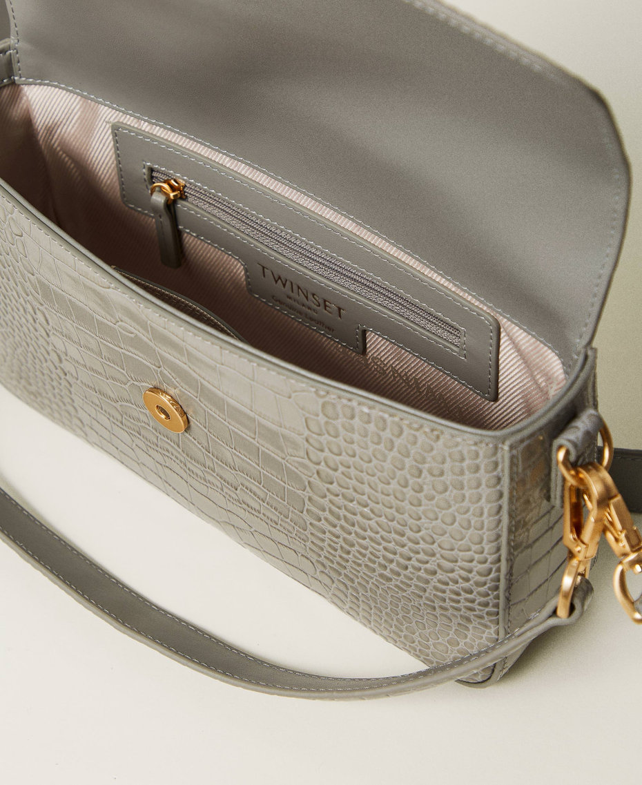 ‘Amie’ medium croc print shoulder bag Mid Grey Woman 242TB7120_00804_04