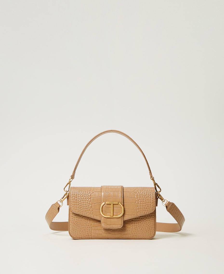 &lsquo;Amie&rsquo; medium croc print shoulder bag Sandy Brown Woman 242TB7120_11754_01