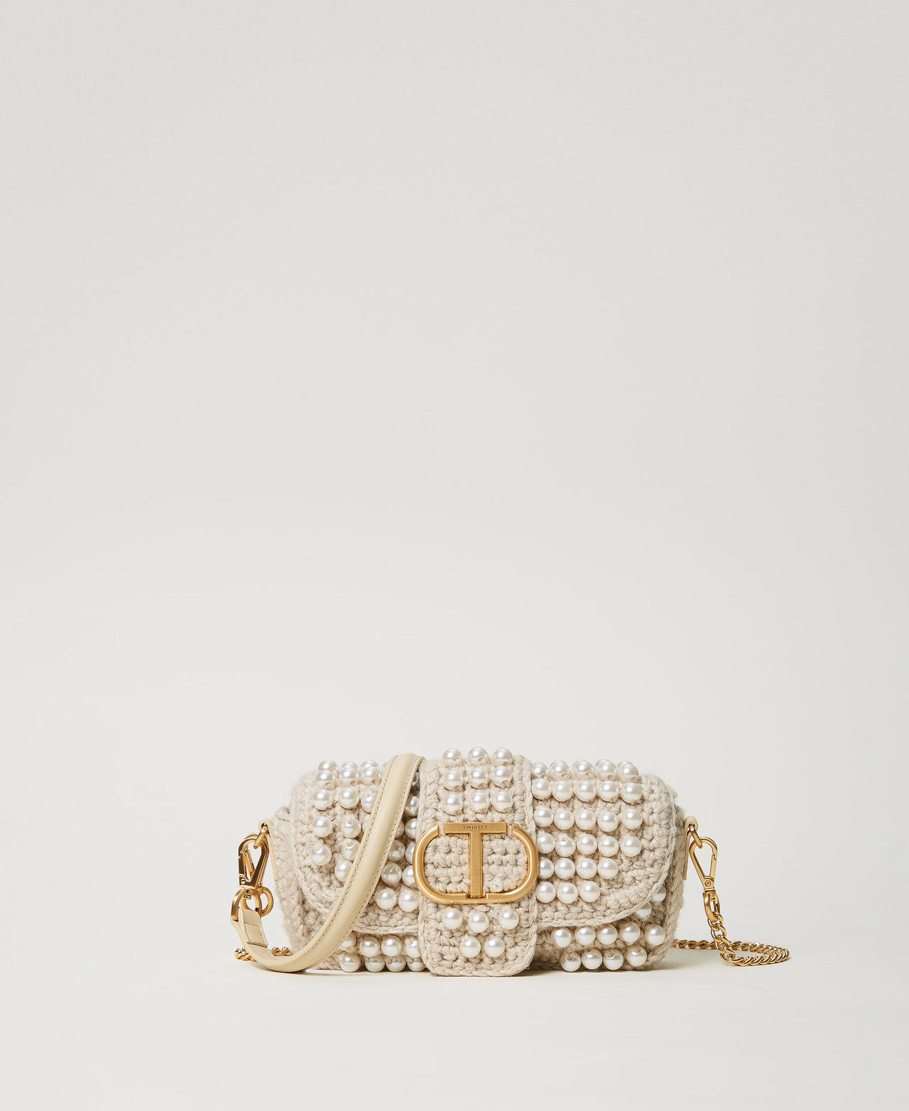 Amie' small crochet shoulder bag with pearls Woman, White