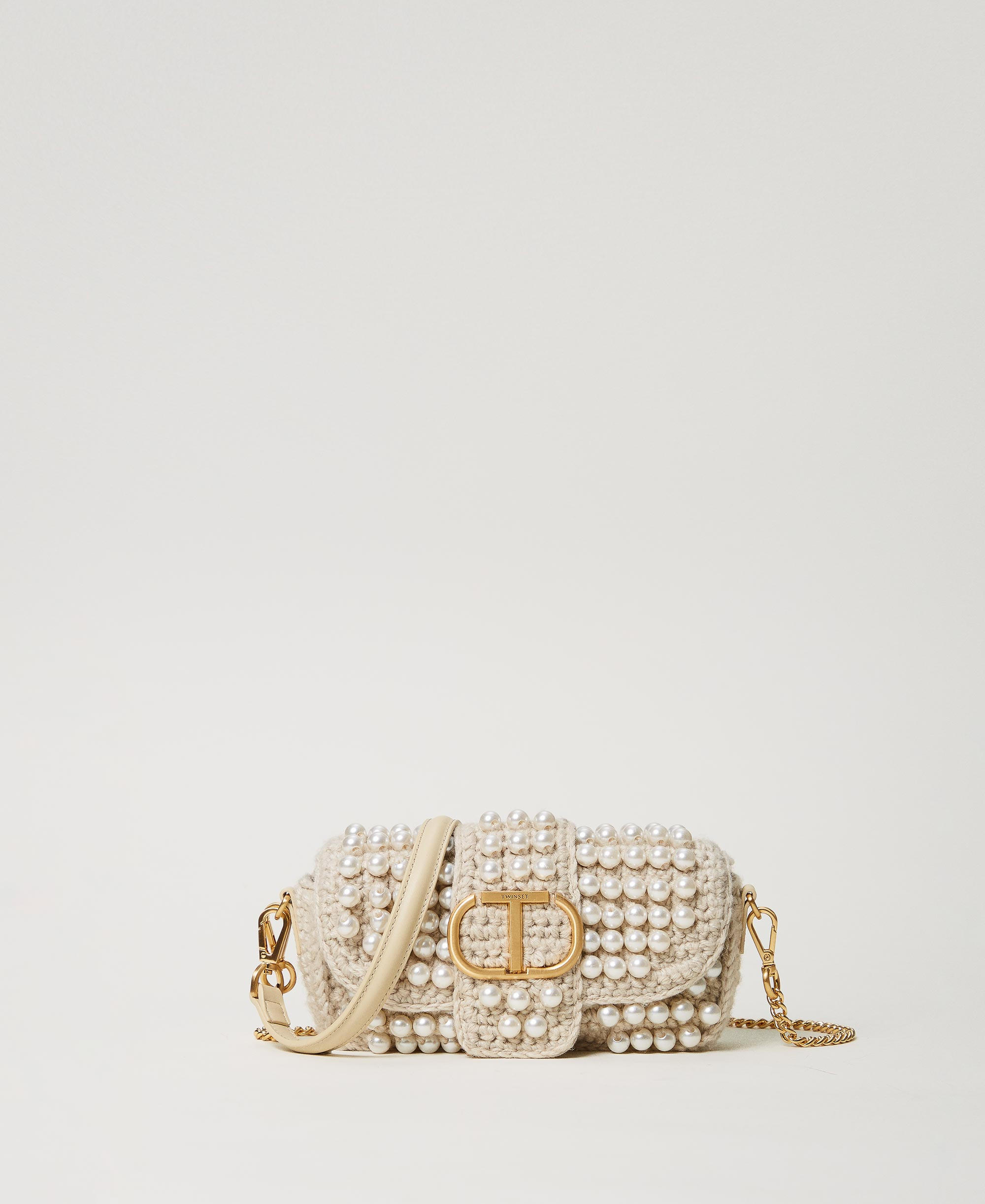 'Amie' small crochet shoulder bag with pearls