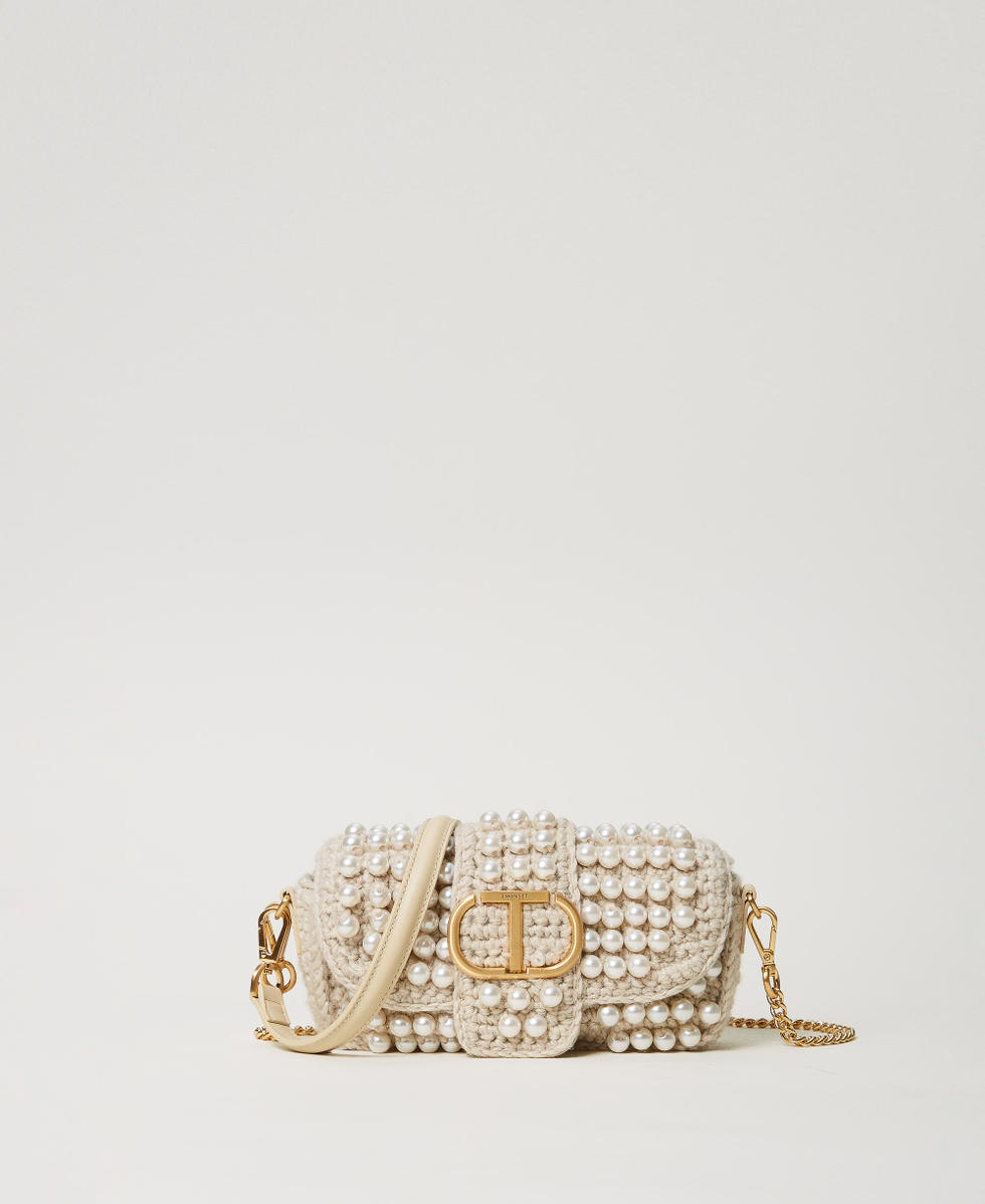 Amie' small crochet shoulder bag with pearls Woman, White