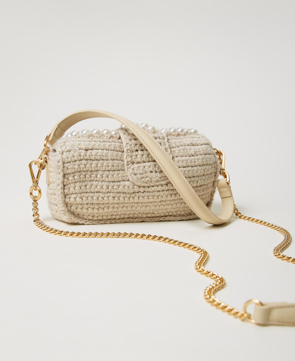 Amie' small crochet shoulder bag with pearls Woman, White