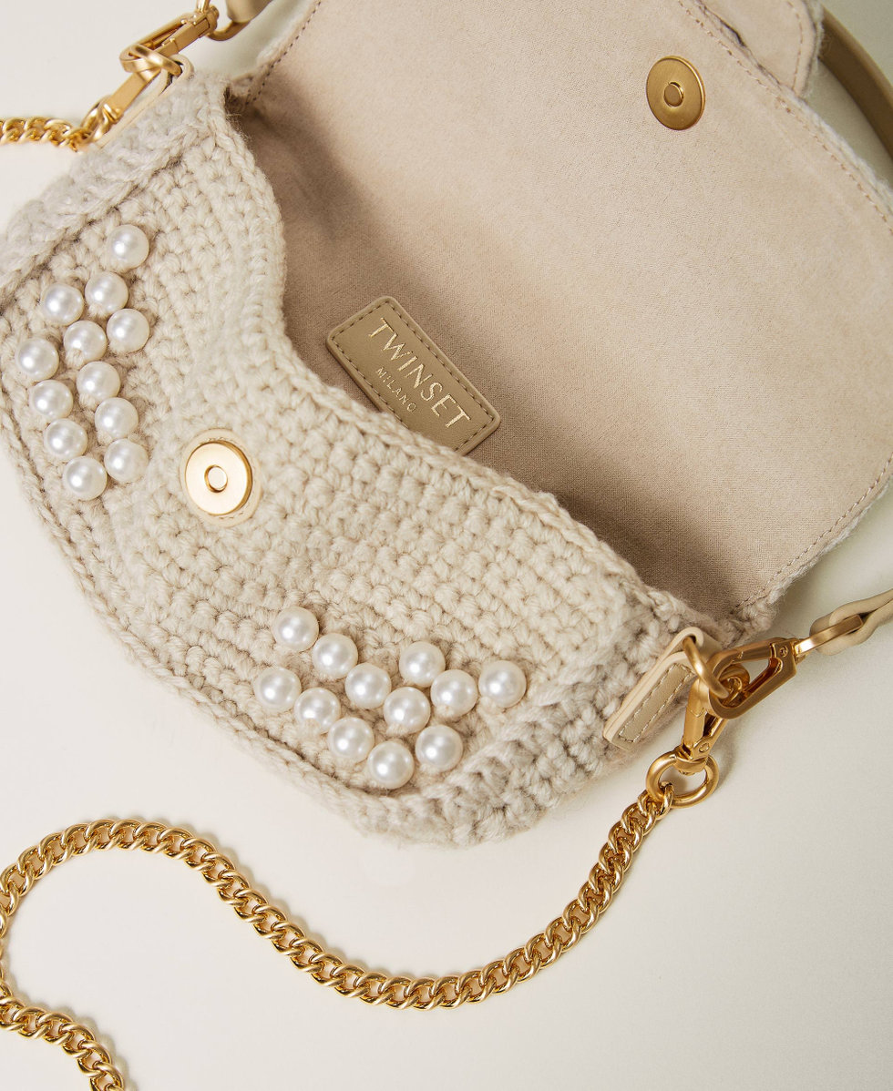 Sac En Peluche à Nœud Et Chaîne Perles - Petit Sac Bandoulière Fille - Blanc - Pour Sorties Et Cadeaux