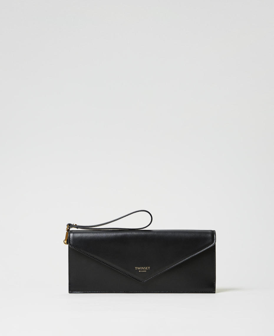 Leather clutch with logo Black Woman 242TB7195_00006_01