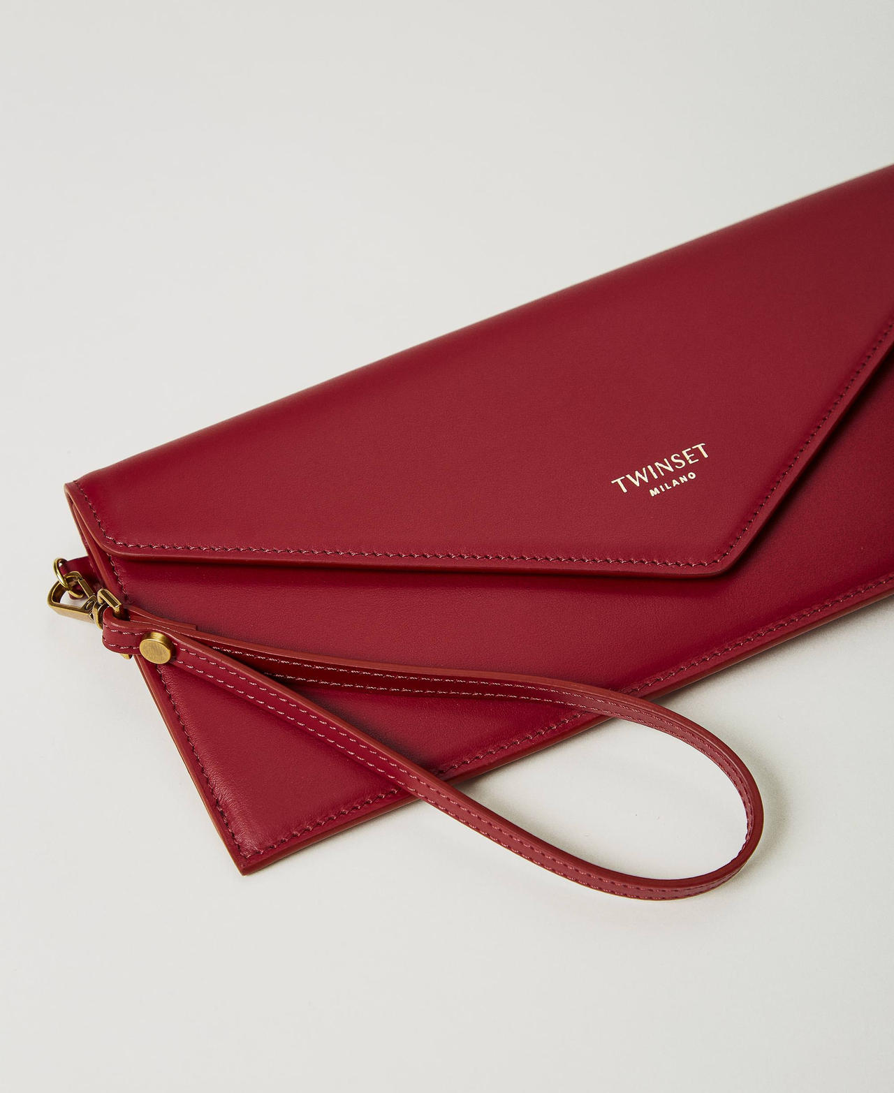 Clutch aus Leder mit Logo Bordeaux Frau 242TB7195_00020_02