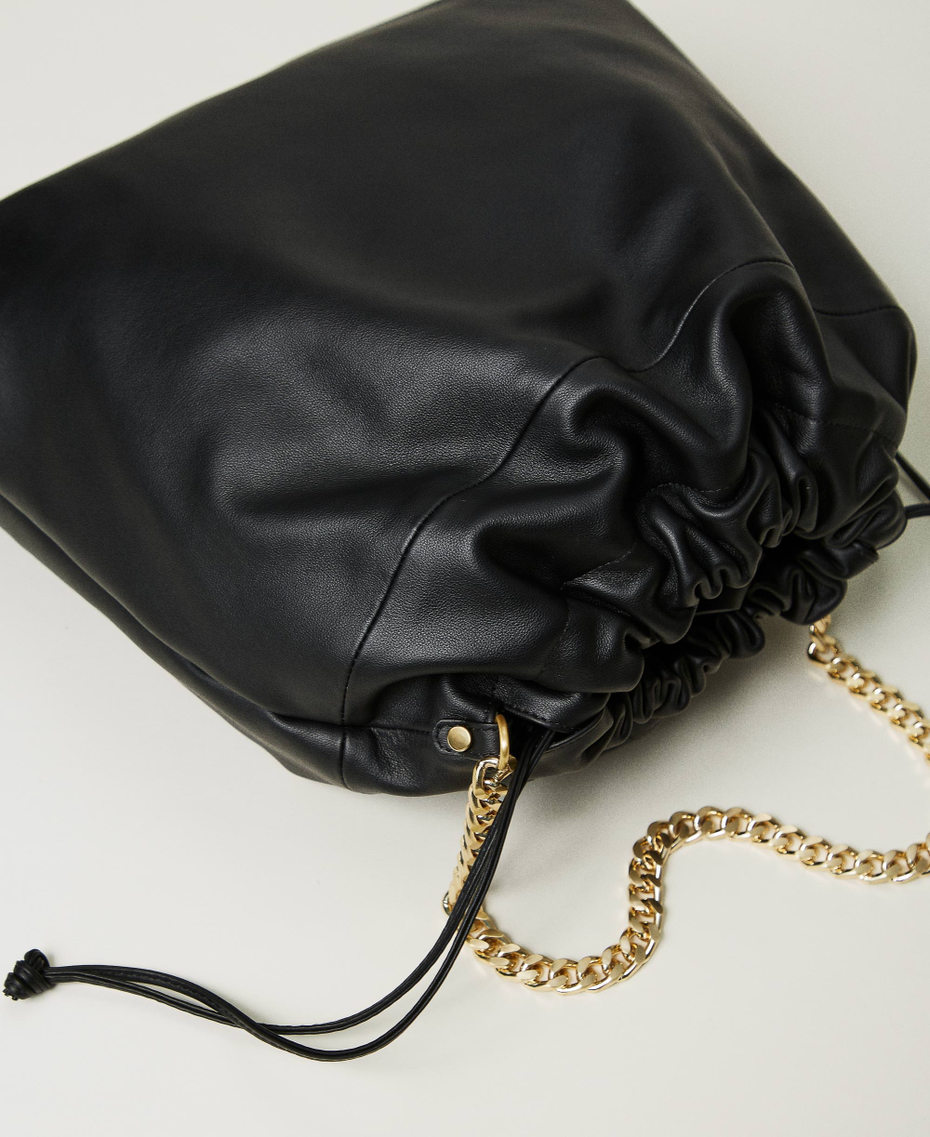 Large leather shopper bag with drawstring Black Woman 242TB7210_00006_03